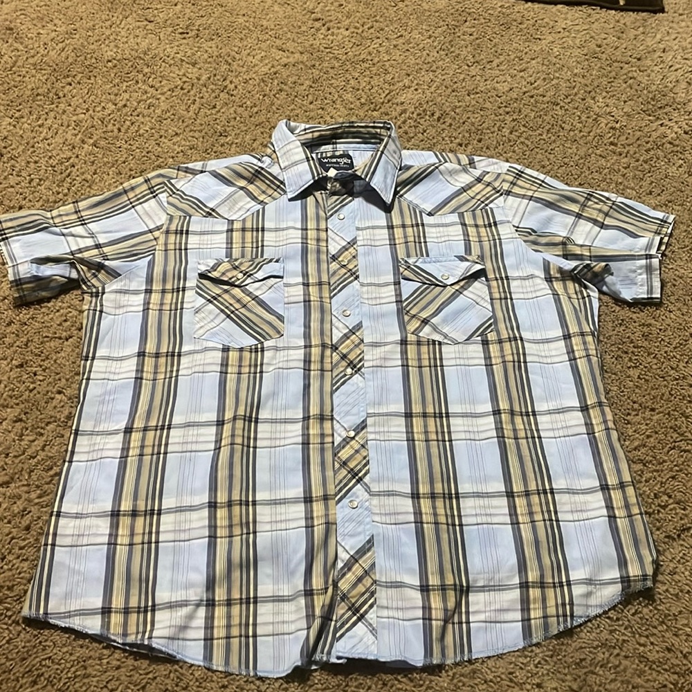 Men’s Wrangler blue plaid short sleeve snap western shirt Sz XL